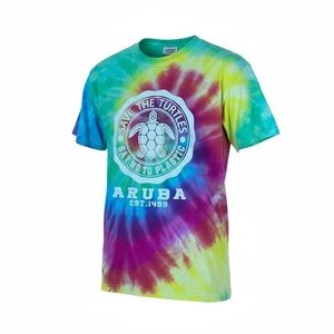 Sea Man Tie Dye Small Short Sleeve Tee Shirt Rainbow Save the Turtle Aruba